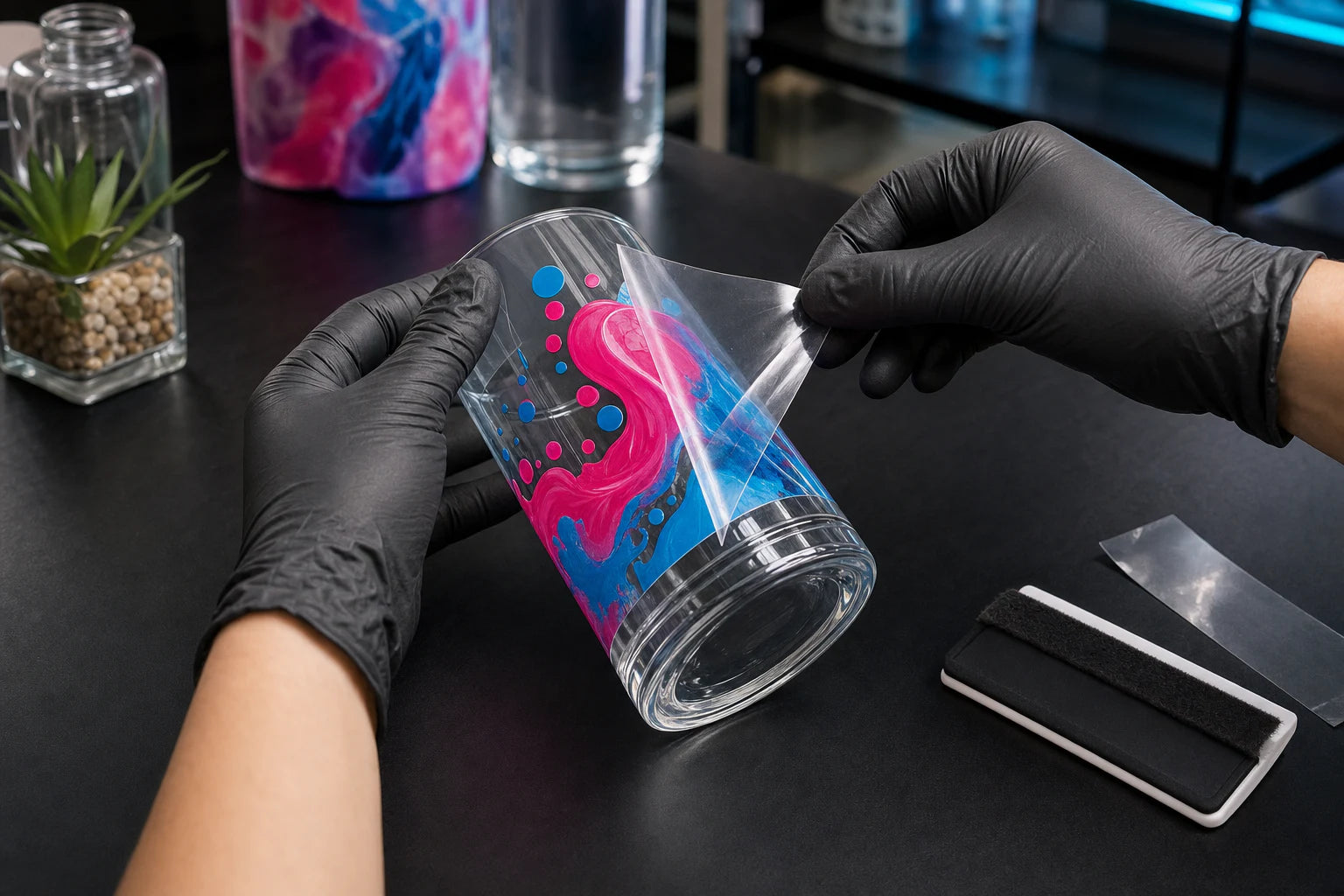 Aplicación de DTF UV sobre cristal